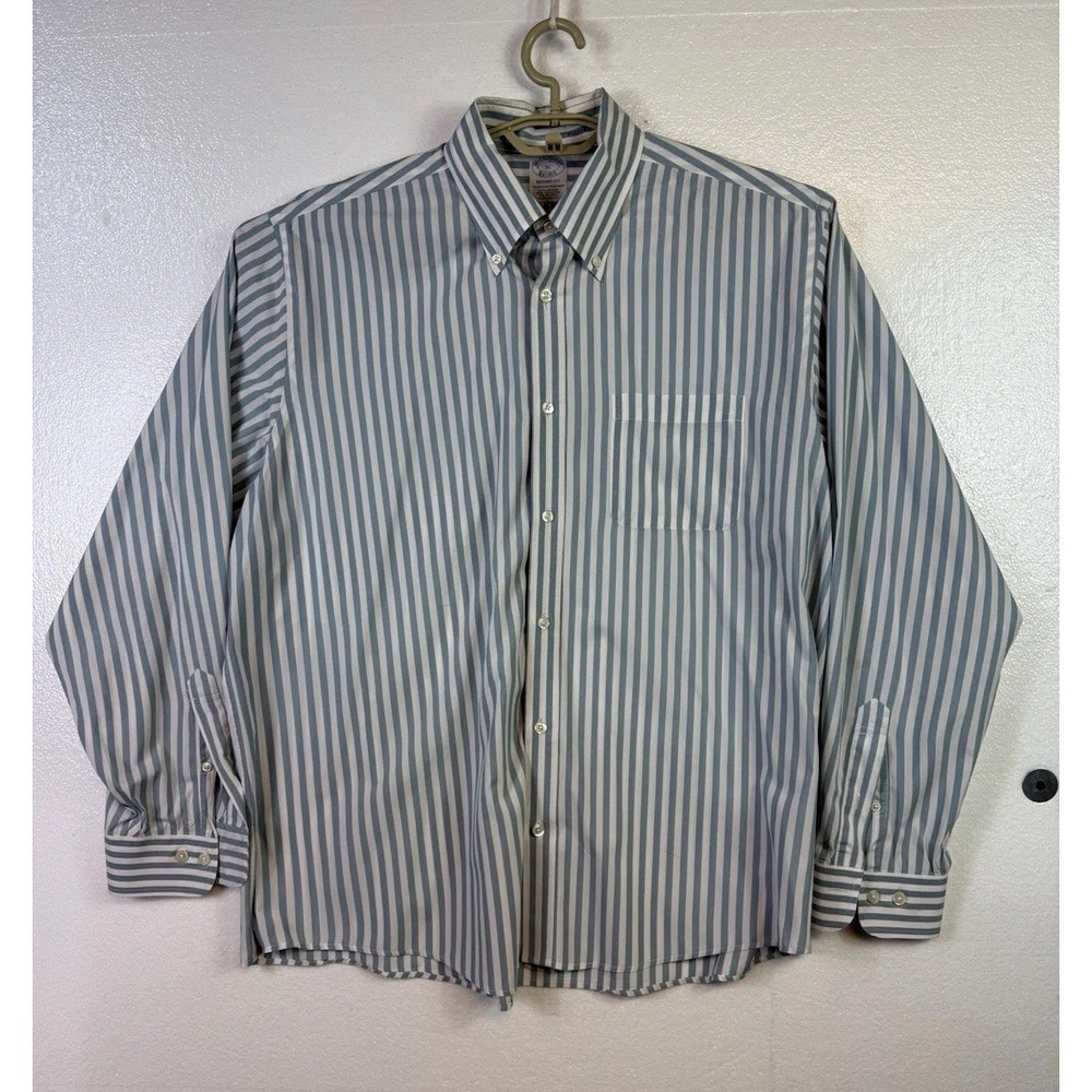 Brooks Brothers Men XL Regent Fit Blue White Stripe‎ Shirt NonIron Stretch Dress